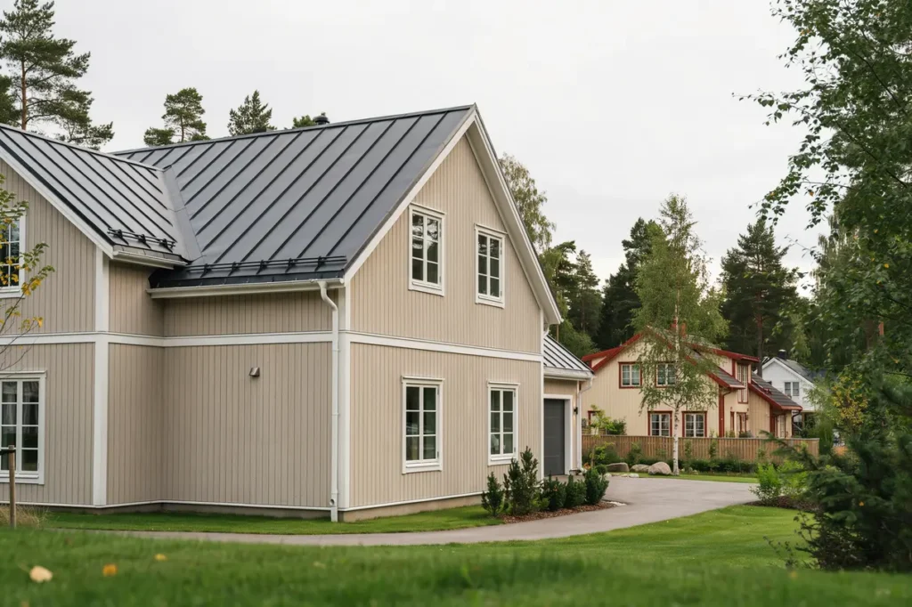 rostskyddsm lning och topplack av pl ttak p villa i m rsta sigtuna